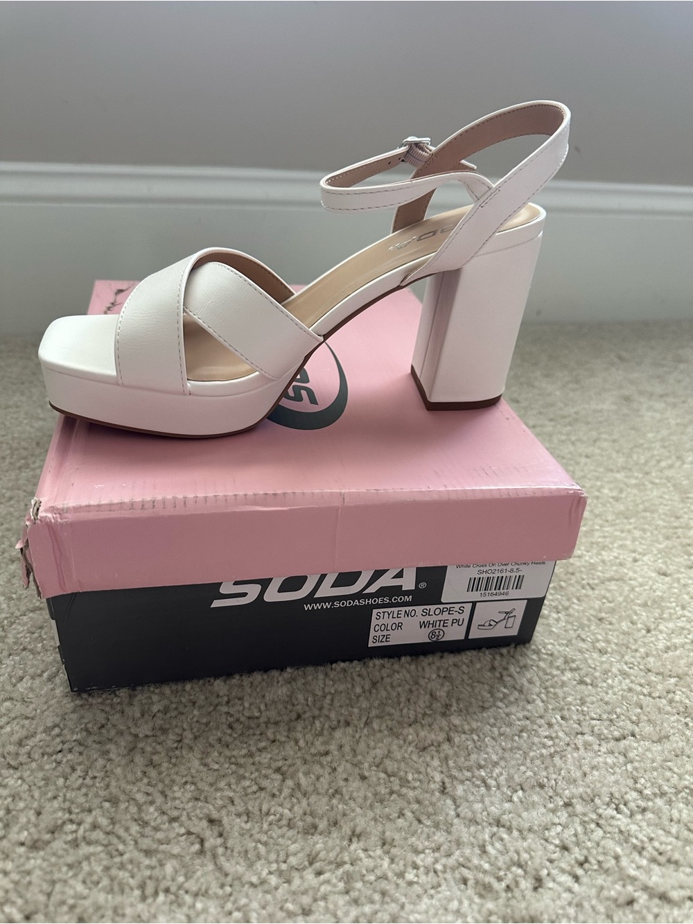 Soda White PU Crisscross Platform Block Heel Sandals